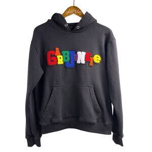Garbjunkie Hoodie Pullover Chenille Loop Letters Medium Black Milwaukee Boutique